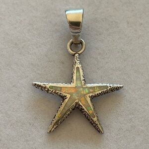 950 Silver Opal Mosaic Star Starfish Necklace Pendant Charm